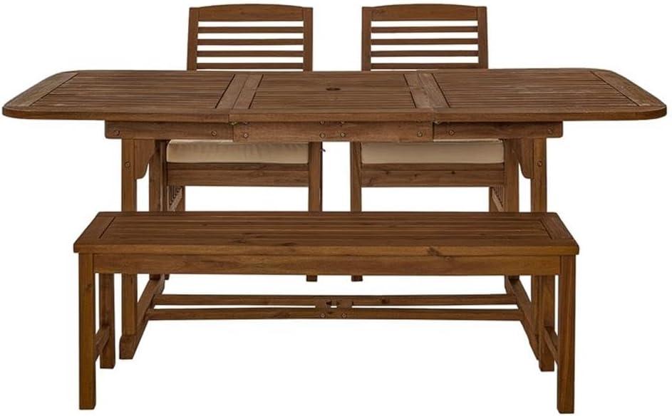 4 Piece Wood Patio Dining Table Set - Dark Brown