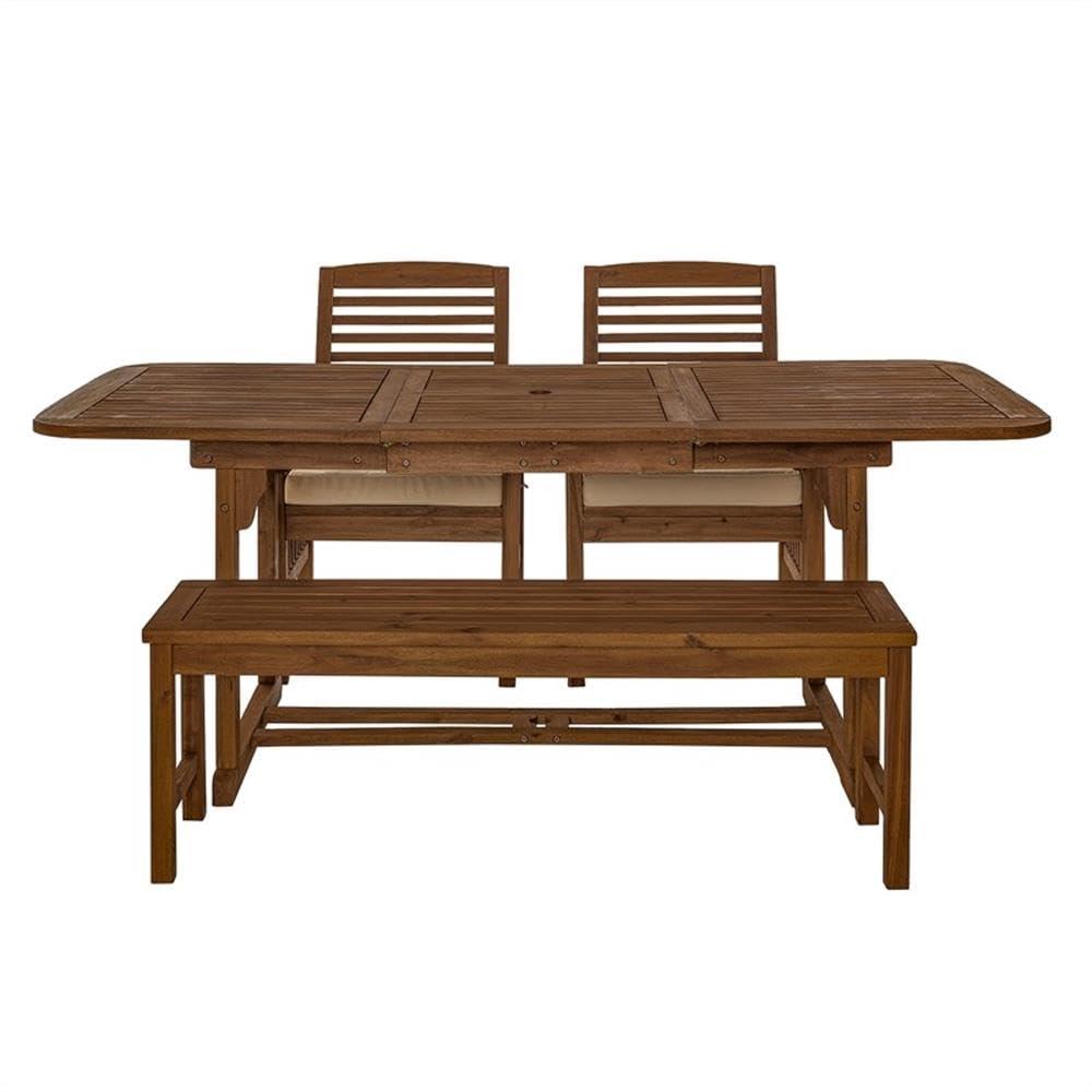 Ravenscroft 4pc Extendable Acacia Wood Outdoor Dining Set Dark Brown - Saracina Home: With Padded Seats & Umbrella Hole