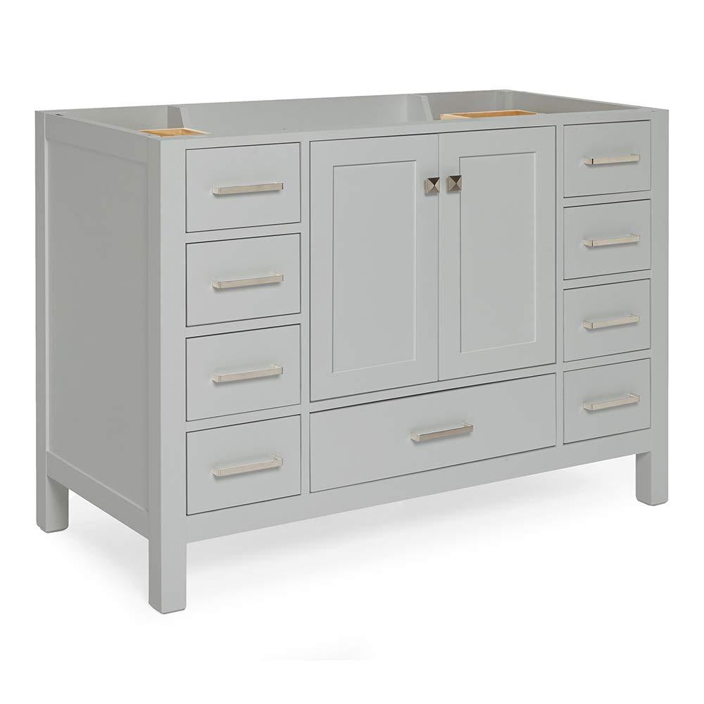 ARIEL 48" Grey Bathroom Vanity Base Cabinet, Single Sink Configuration, 2 Soft Closing Doors, 9 Full Extension Dovetail Drawers, Brushed Nickel