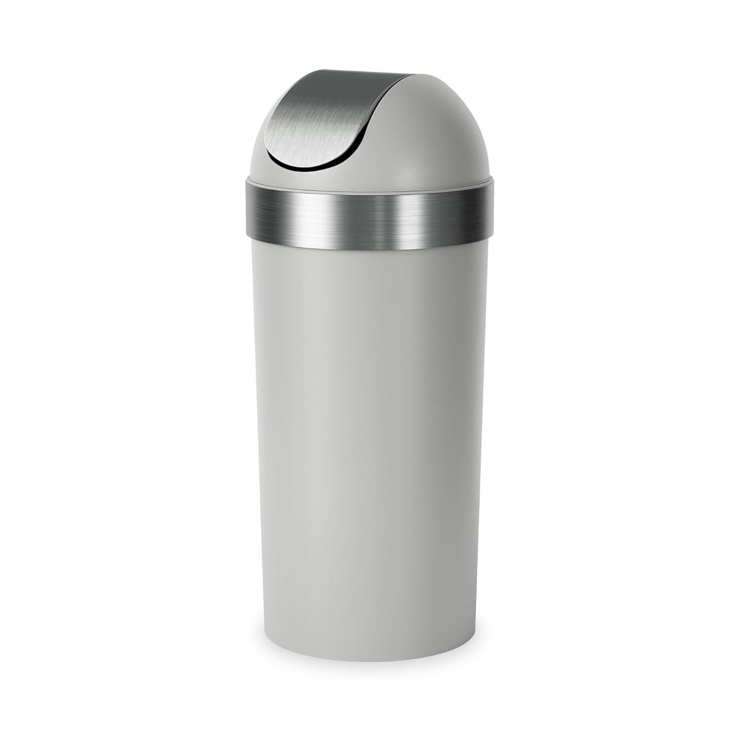Umbra 16.5gal Venti Can Gray/Nickel: Indoor Swing-Top Trash Can, Polypropylene, 35" Height, 14.6" Width, 5.6 lbs