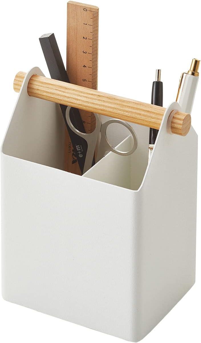 White Light Wood Scandinavian Pen Organizer with Wooden Accents