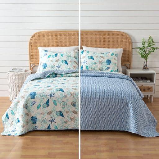 Great Bay Home Coastal Beach Reversible Quilt Set With Shams