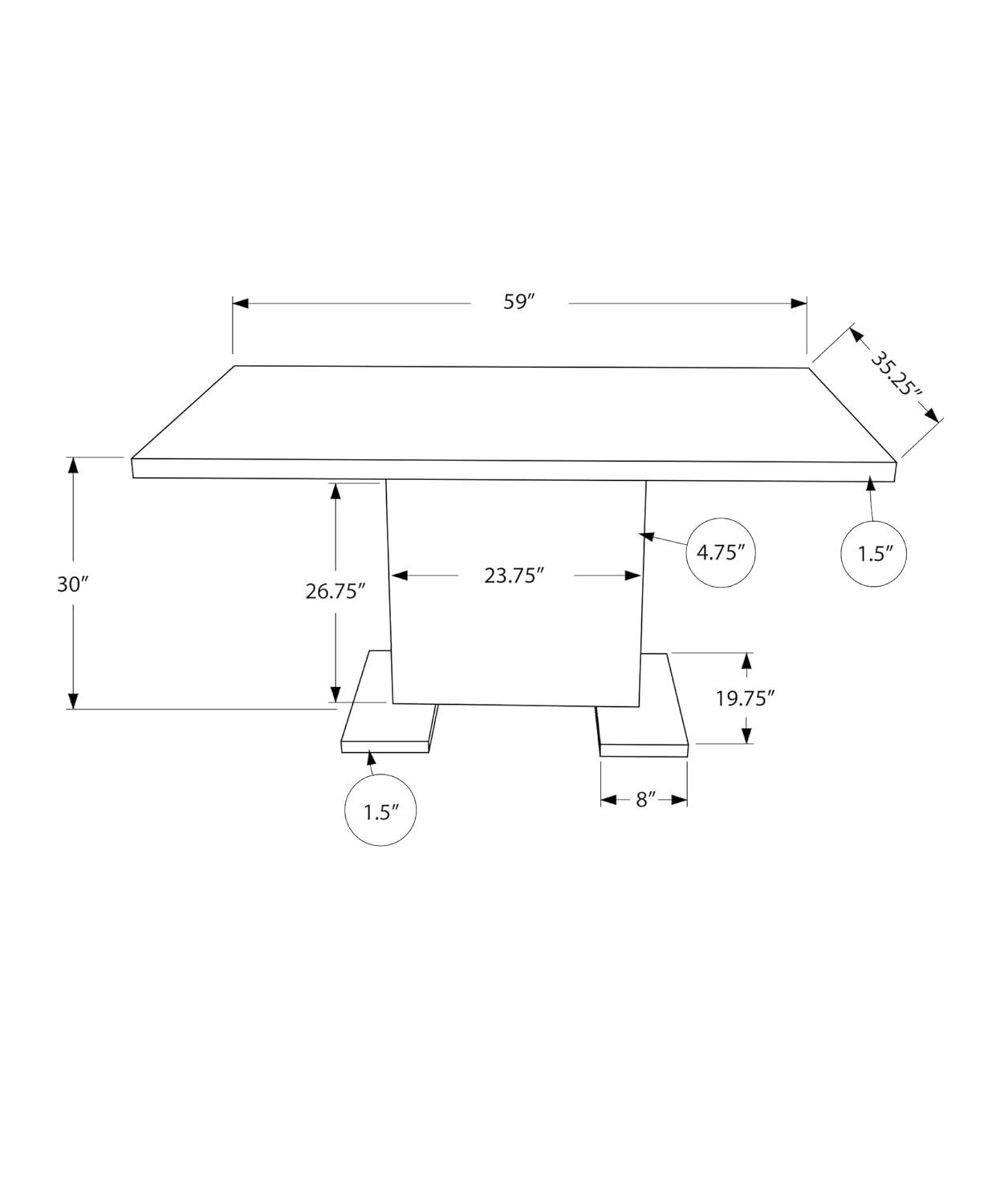 Wrought Studio™ Dining Table, 60" Rectangular, Kitchen, Dining Room, Glossy White Laminate, Chrome Metal, Contemporary, Modern
