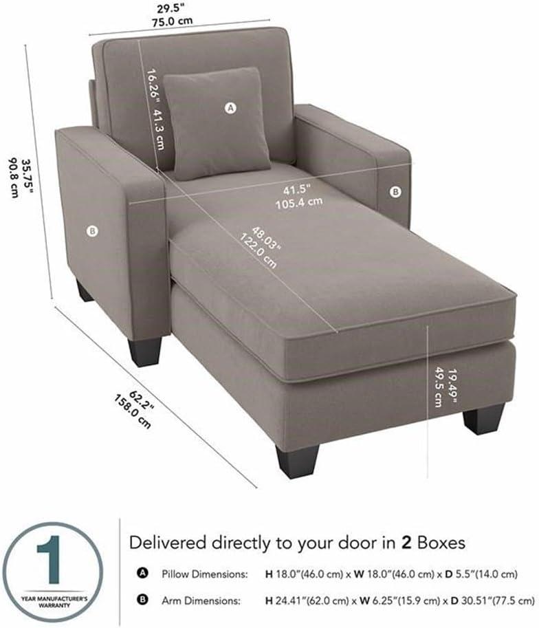 Stockton Chaise Lounge with Arms in Beige Herringbone Fabric
