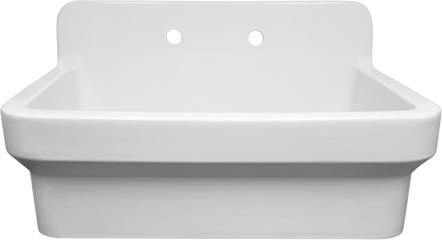 Whitehaus Collection 30" Front Apron Fireclay Kitchen Sink with High Back Splash & Faucet Drilling