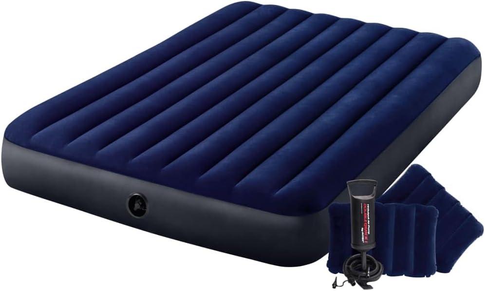 Queen Blue Flocked Vinyl Raised Airbed with Pump and Pillows