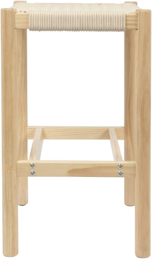 Storied Home Fernway Solid Wood and Woven Rope Entryway Bench Cream: Scandinavian Design, Pine Frame, 43.25" Long