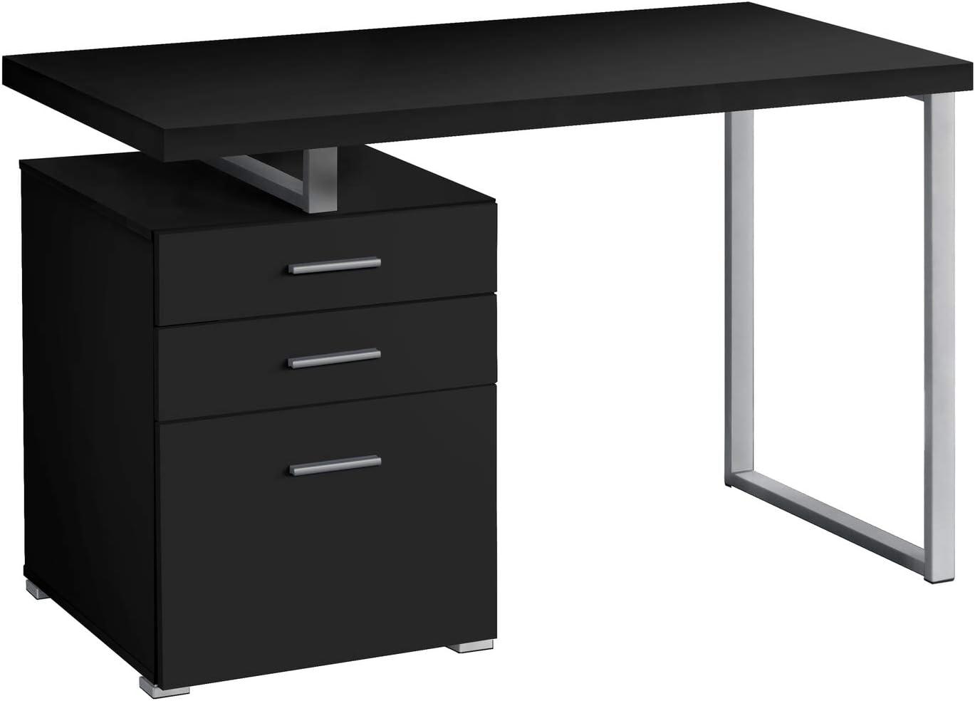 Black Wood Home Office Desk with Drawers and Filing Cabinet