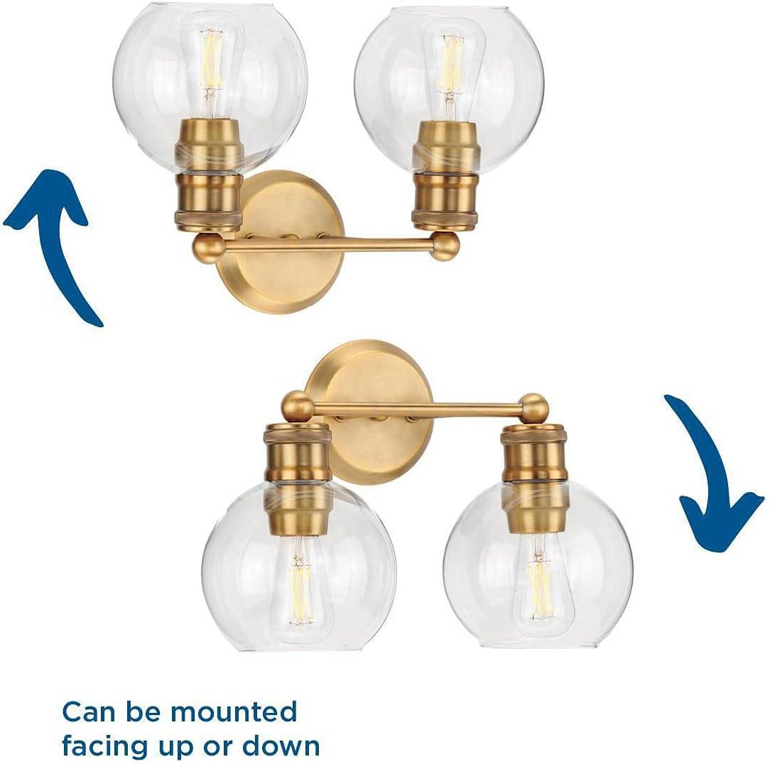 Progress Lighting Hansford 2-Light Bath Light Vintage Brass with Clear Globe Glass Shade