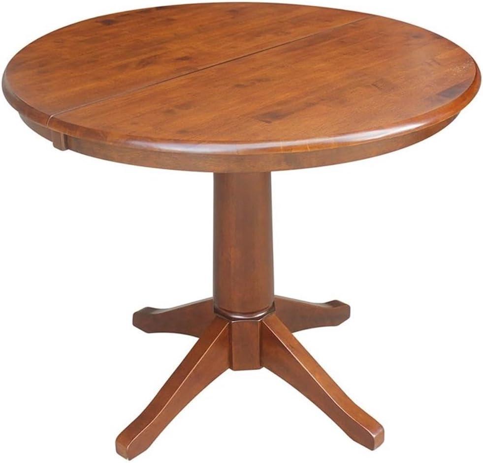 36" Magnolia Round Top Dining Table with 12" Leaf Espresso - International Concepts: Solid Parawood, Expandable, Pedestal Base