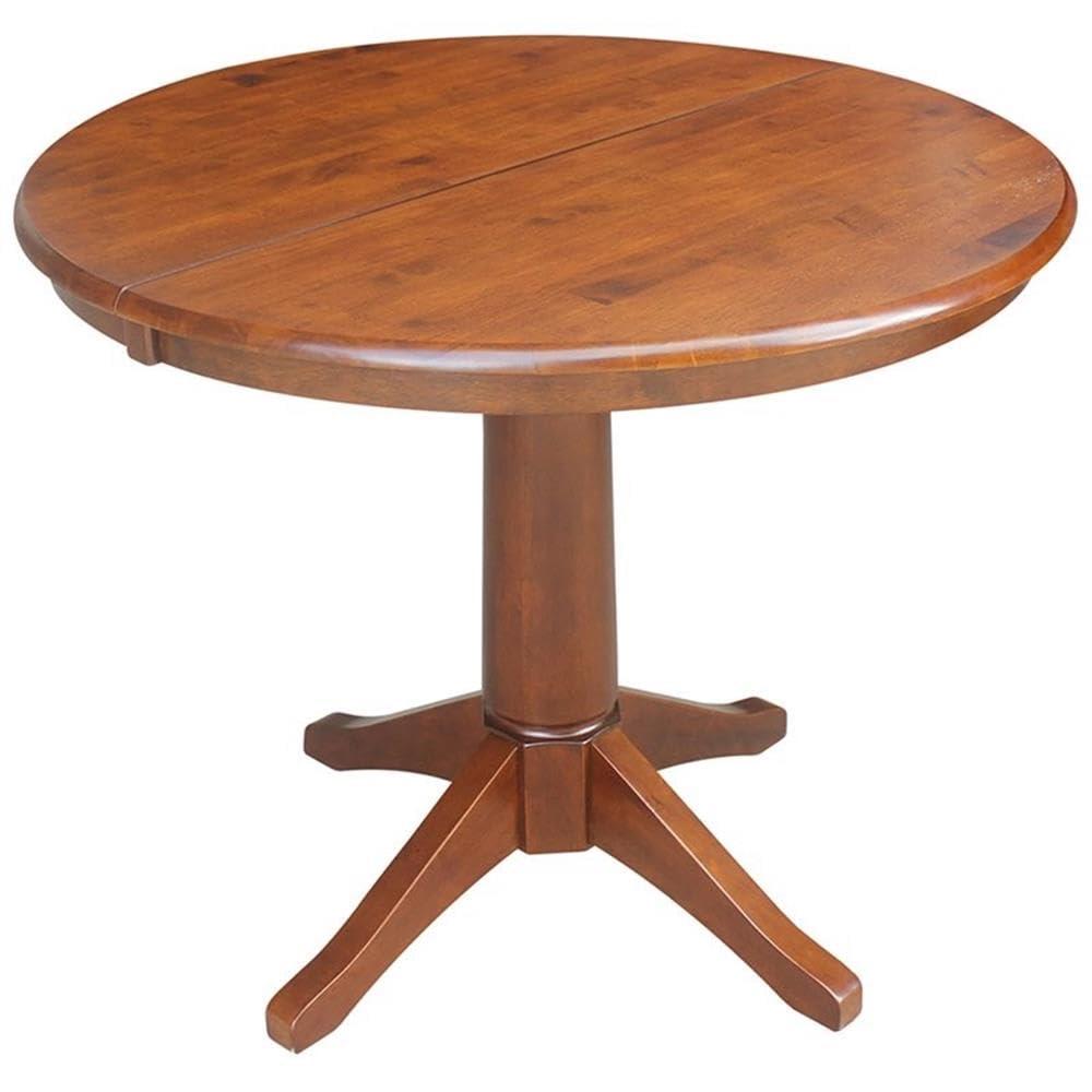 36" Magnolia Round Top Dining Table with 12" Leaf Espresso - International Concepts: Solid Parawood, Expandable, Pedestal Base