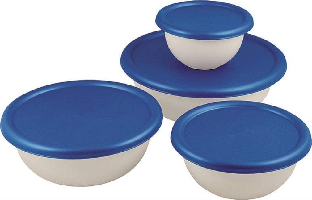 Sterilite 8 Piece Covered Set Bowl, Multisize, White & Blue