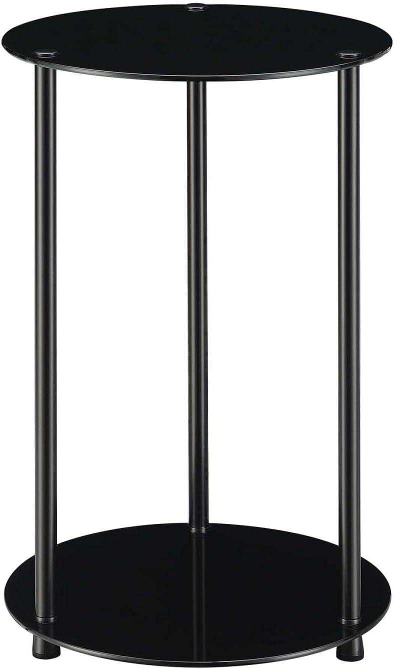 Convenience Concepts Designs2Go Classic Two-Tier Round End Table in Black Glass