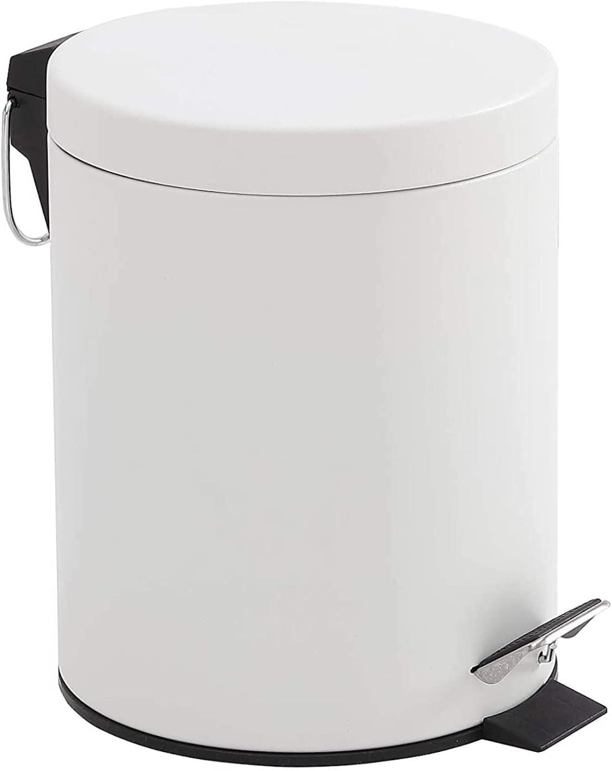 TRAHOO-1.3 Gallon / 5 Liter, Steel Step Trash Can with Removable Inner Bucket, Matte White