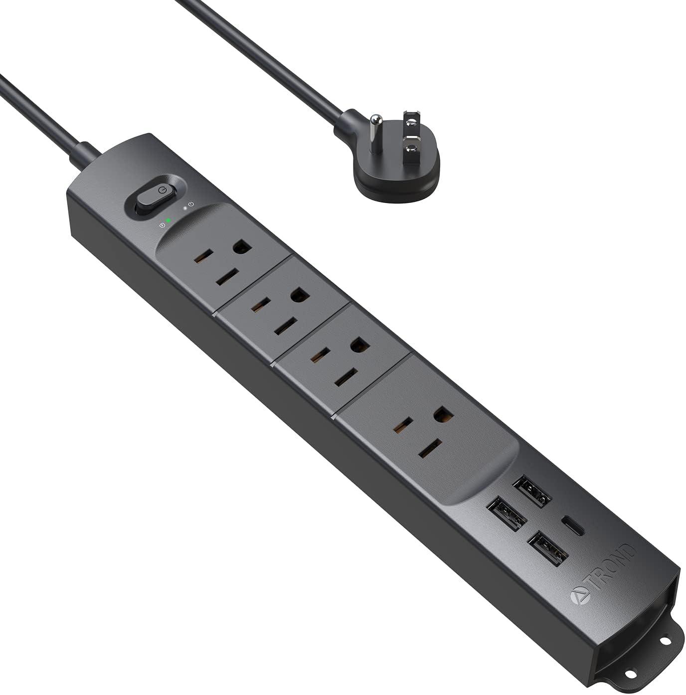 Black 3-FT Surge Protector Power Strip with USB Ports