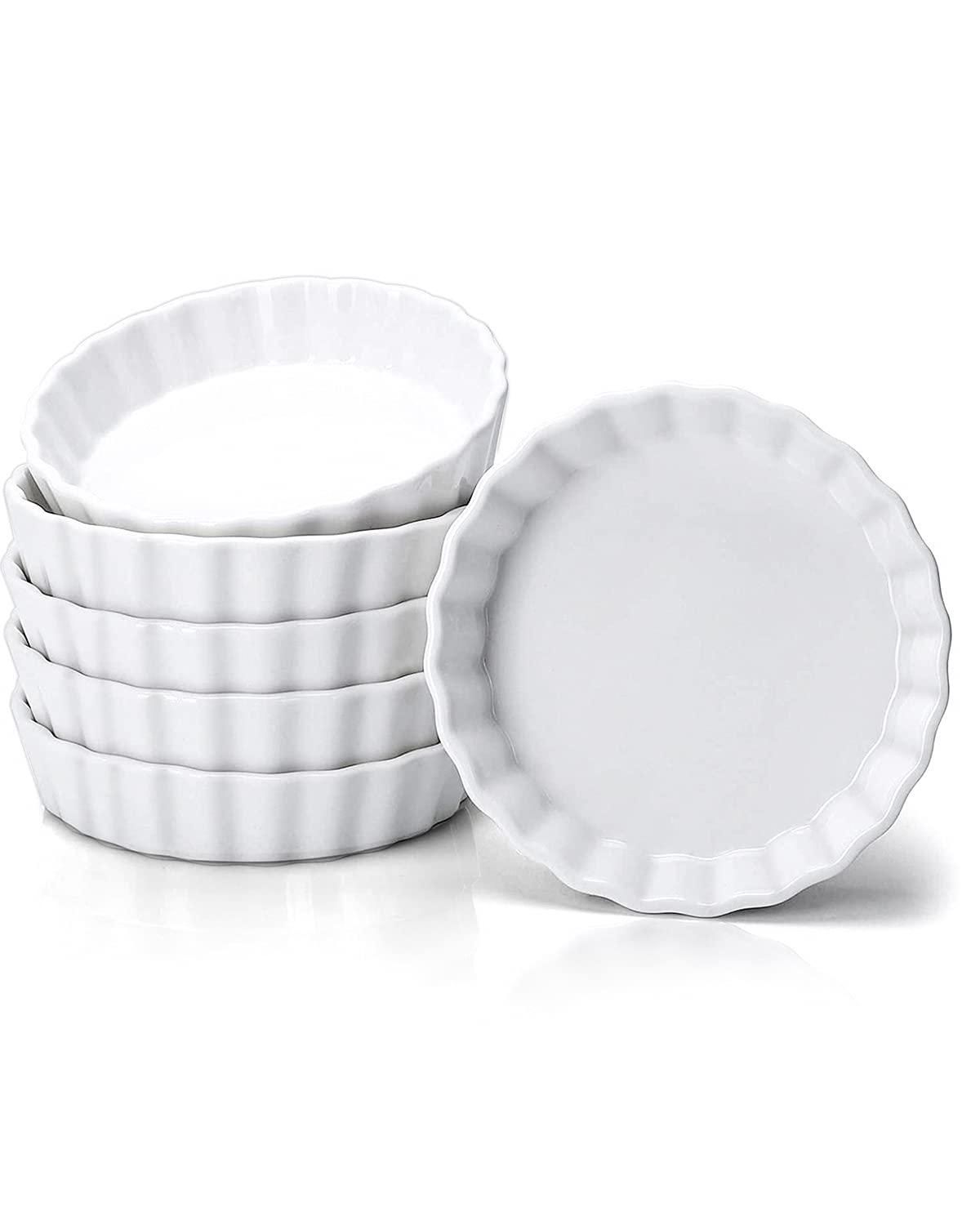 White Porcelain 8 oz Round Ramekin Set, Oven Safe, Set of 6