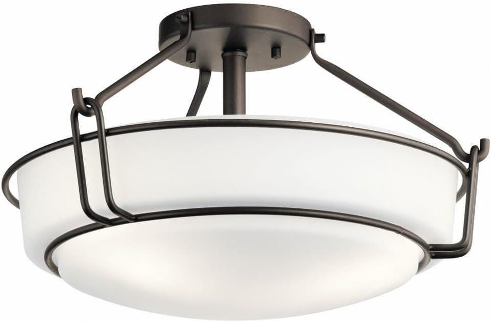 Alkire 16.5" 3 light Semi Flush with Satin Etched White Glass in Brushed Nickel