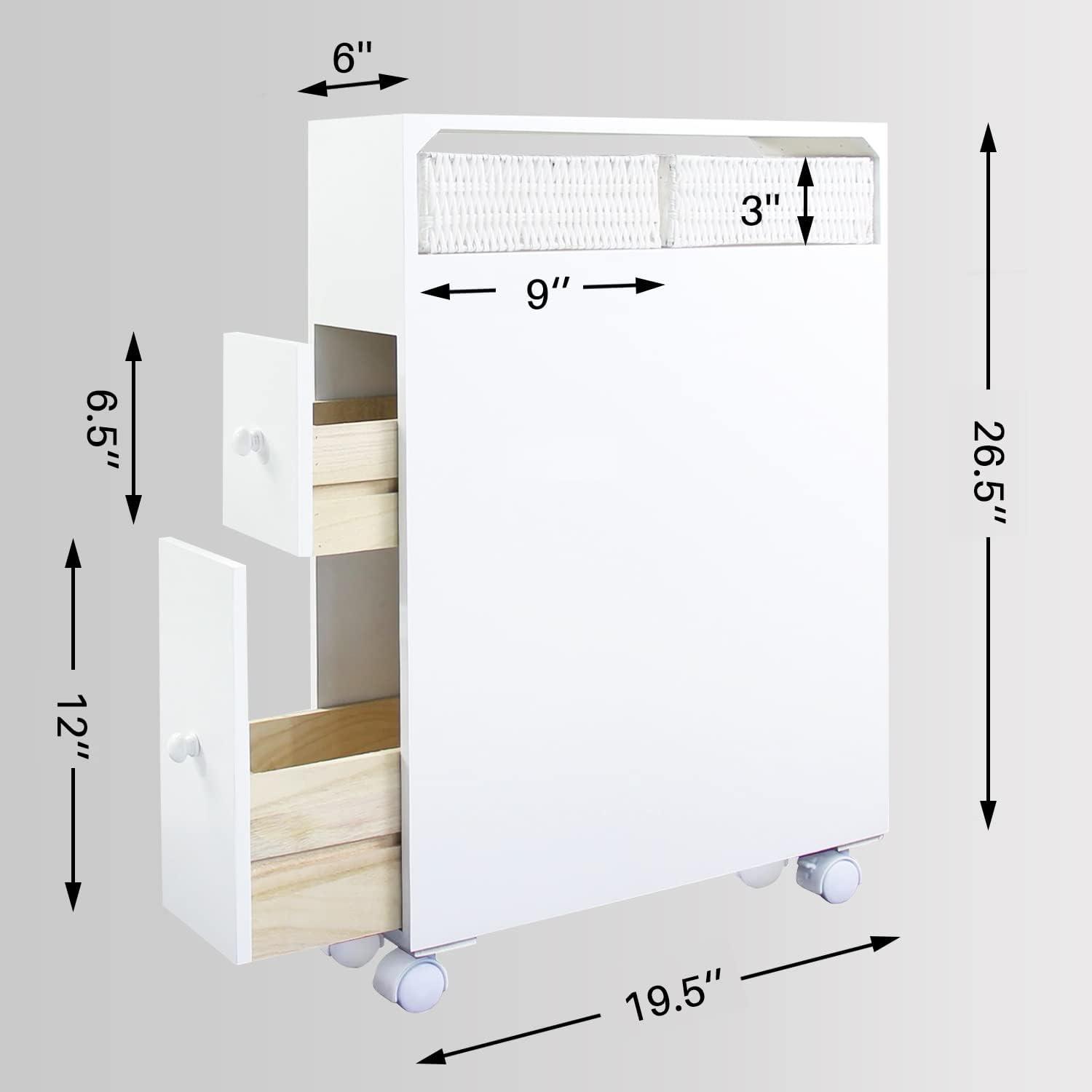 Bathroom Organizers and Storage,Slim Bathroom Storage Cabinet,Toilet Paper Storage, Movable Bathroom Storage Cabinet with 2 Drawers and Shelf, Corner Shelves, Side Storage Organizer Toilet