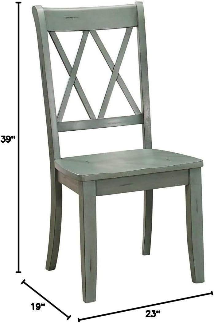 Teal Blue Pine Cross Back Side Chair