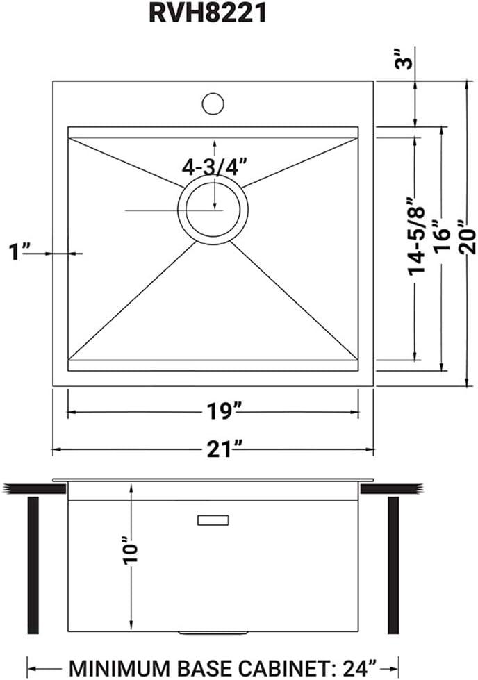 Ruvati 21 x 20 inch RV Workstation Drop-in Topmount Bar Prep Kitchen Sink 16 Gauge Stainless Steel