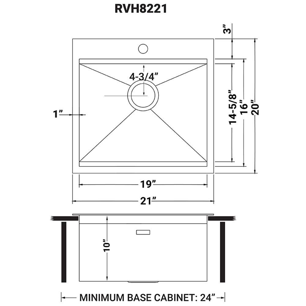 Ruvati 21 x 20 inch RV Workstation Drop-in Topmount Bar Prep Kitchen Sink 16 Gauge Stainless Steel