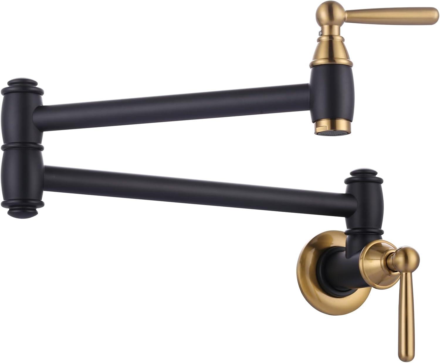 Matte Black and Gold Wall Mount Pot Filler Faucet