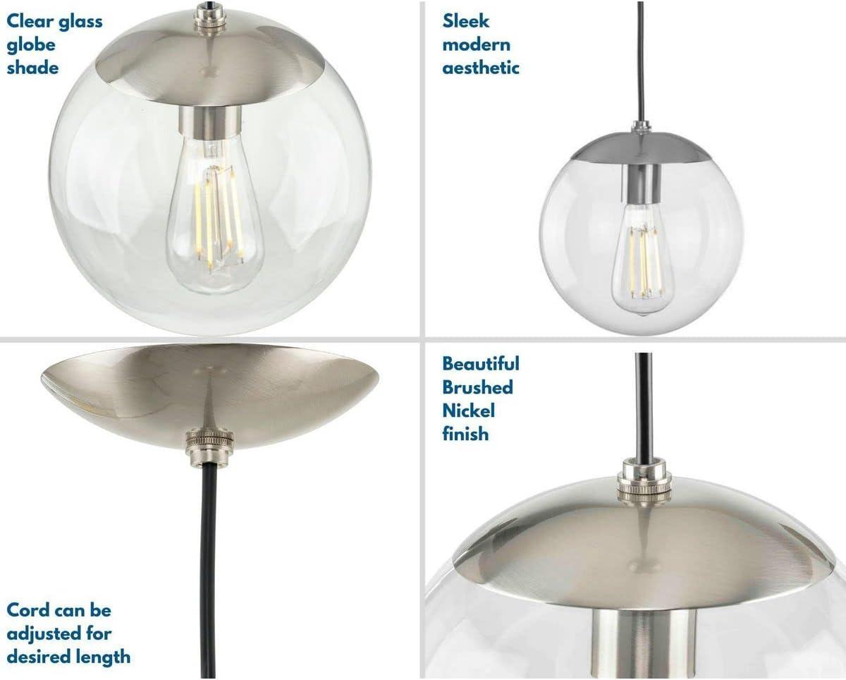 Progress Lighting Atwell 1-Light Glass Globe Pendant, Brushed Nickel, Clear Glass Shade
