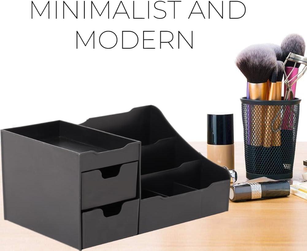 Black Matte Rectangular Makeup and Skincare Organizer with Drawers