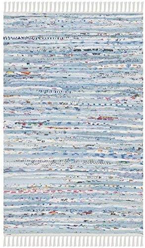 Light Blue Handmade Cotton 9' x 12' Flat Woven Rug