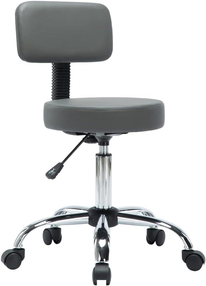 Adjustable Gray Faux Leather Swivel Spa Stool