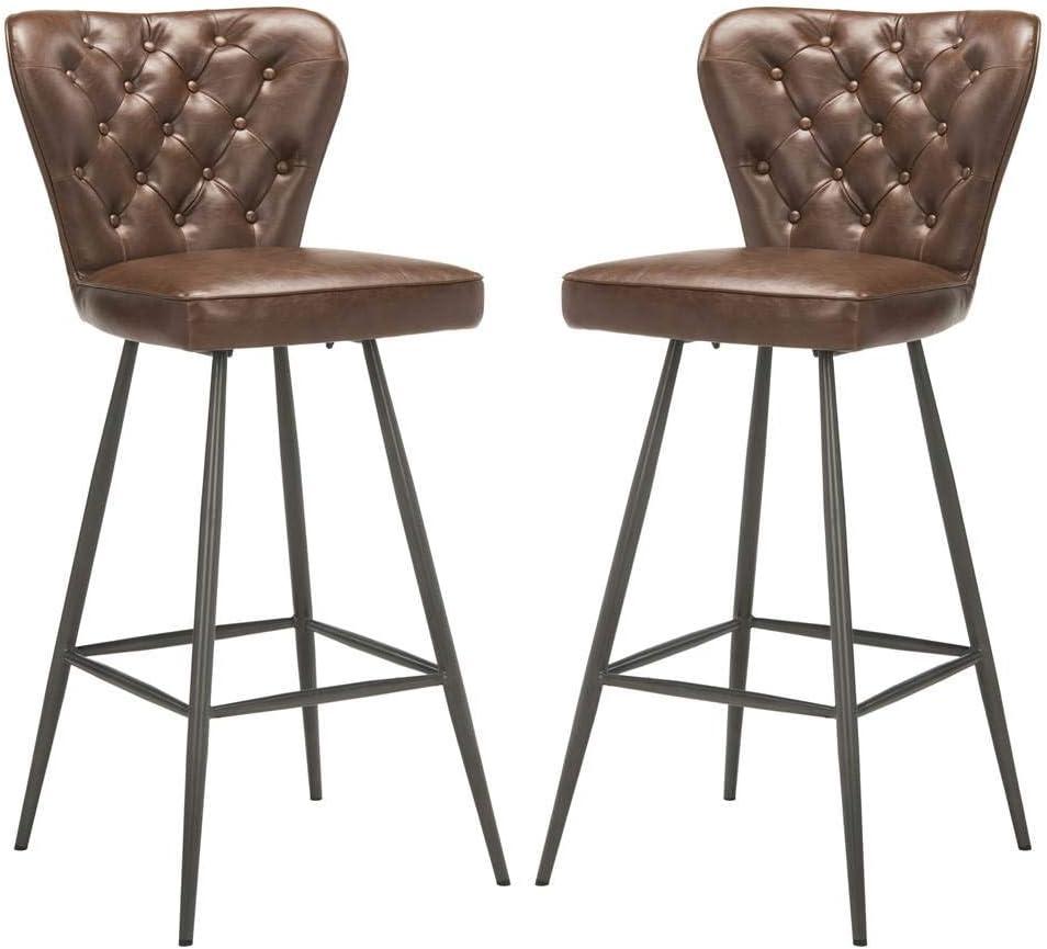 Aster Mid-Century Modern Tufted Bar Stool (Set of 2) - FOX1703 - Burgundy - Safavieh Couture