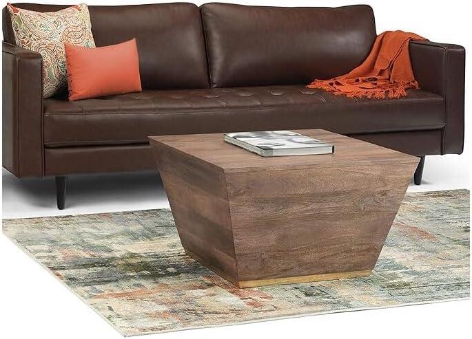 Simpli Home Abba SOLID MANGO WOOD 28 inch Wide Square Modern Coffee Table in Dark Brown, Fully Assembled
