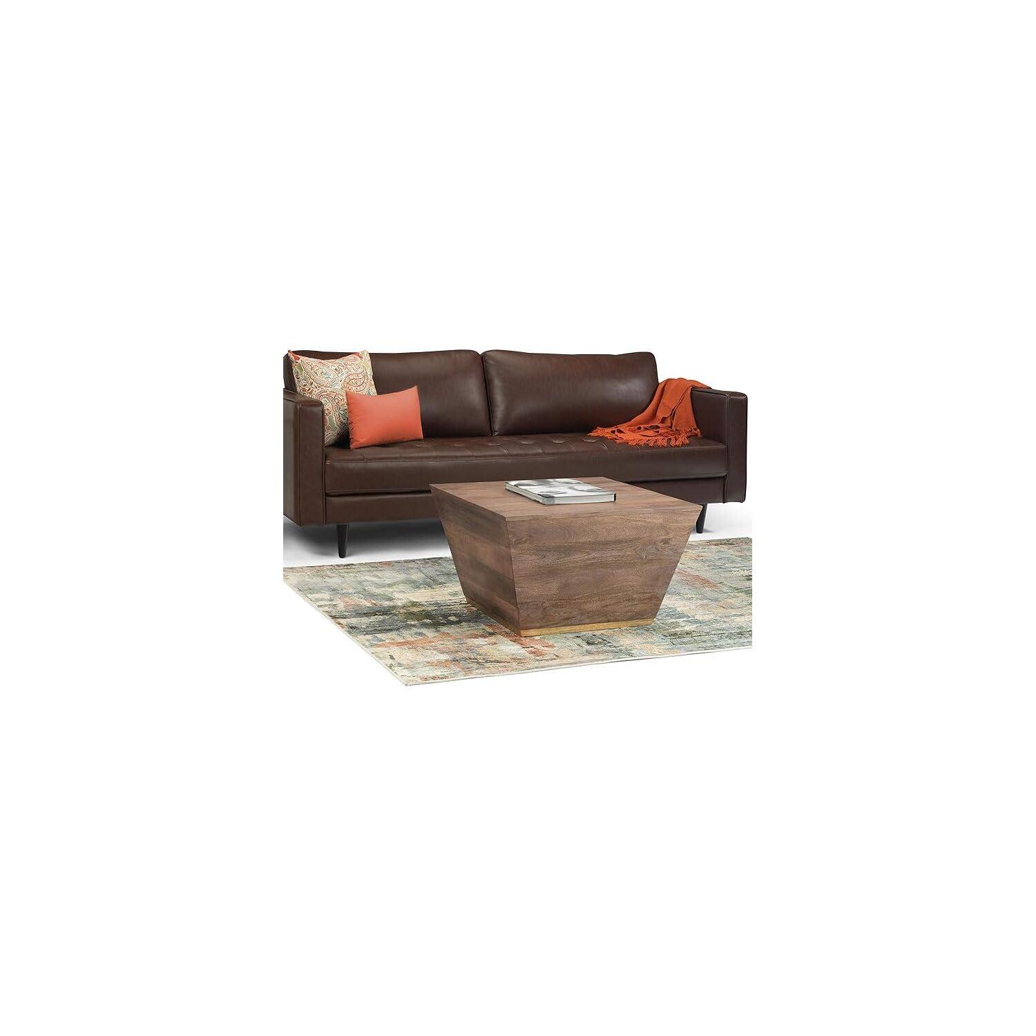 Simpli Home Abba SOLID MANGO WOOD 28 inch Wide Square Modern Coffee Table in Dark Brown, Fully Assembled