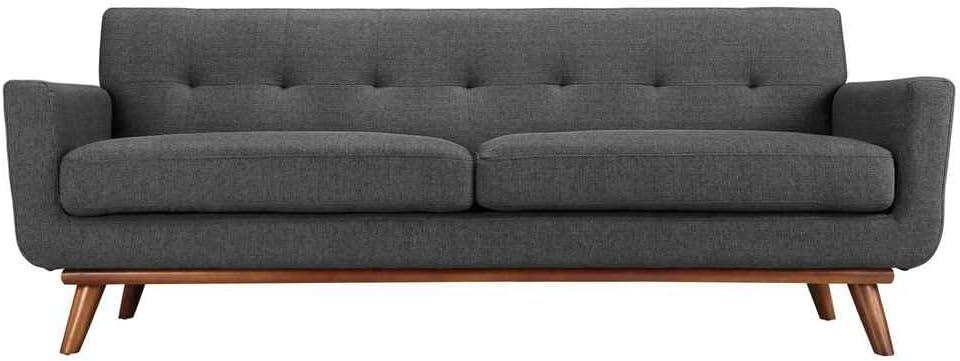 Engage Mid-Century Modern Gray Fabric Tufted Sofa with Wood Legs