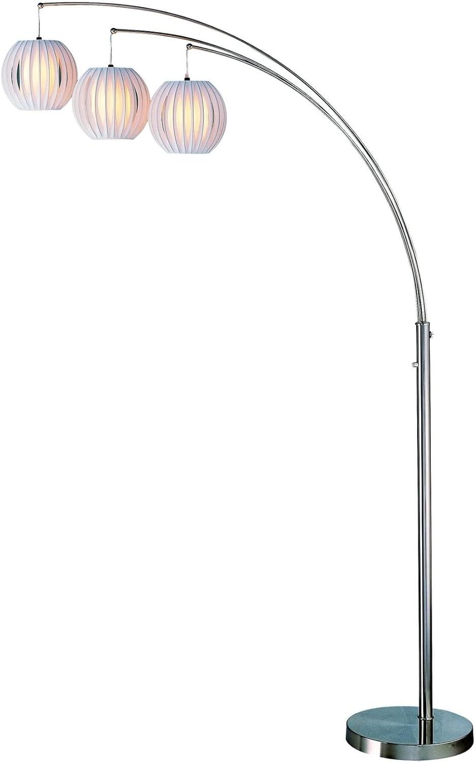 Elegant Polished Silver Arc Floor Lamp with White Shade