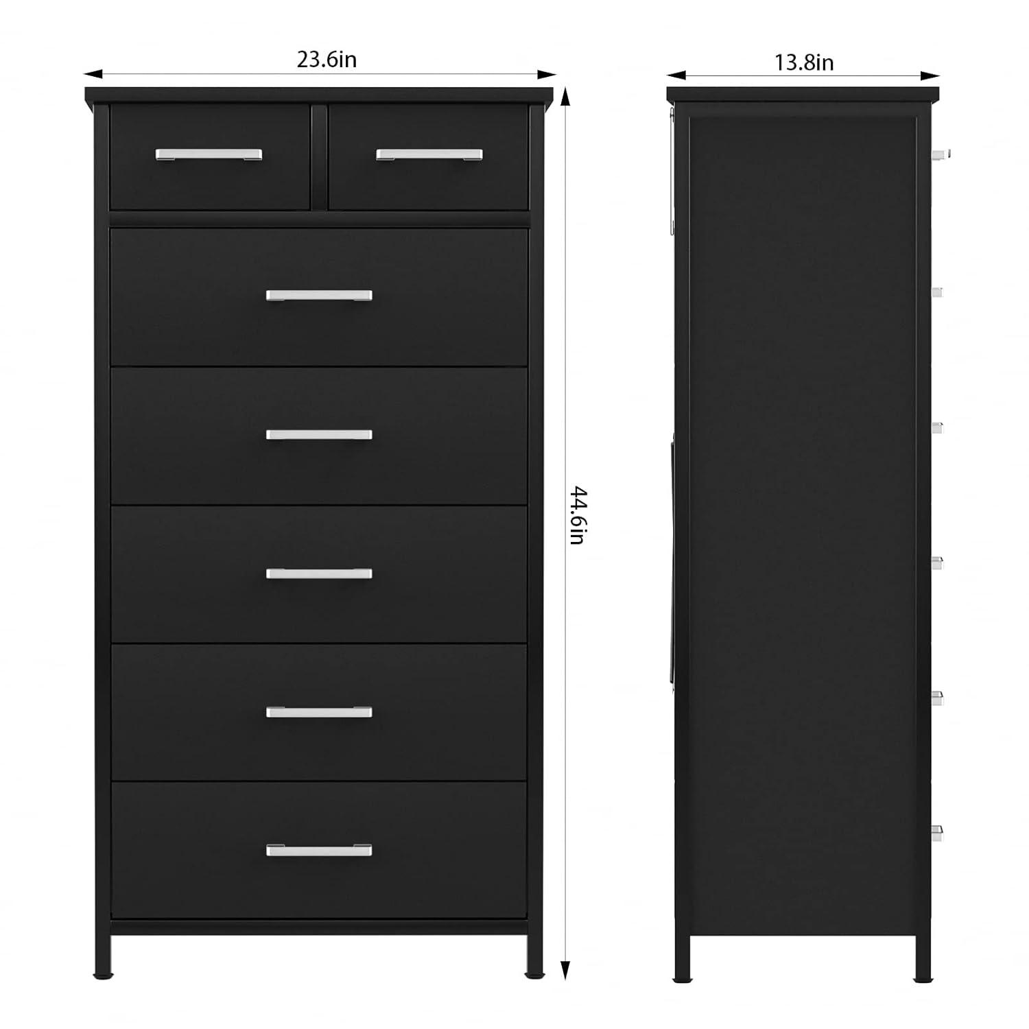 IKENO 7 Drawer Dresser, Industrial Wood Storage Dressers & Chests of Drawers with Sturdy Steel Frame, Storage Dresser for Bedroom Wood