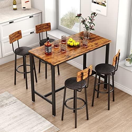 Rustic Brown Wood and Metal Pub Table Set with 4 Stools