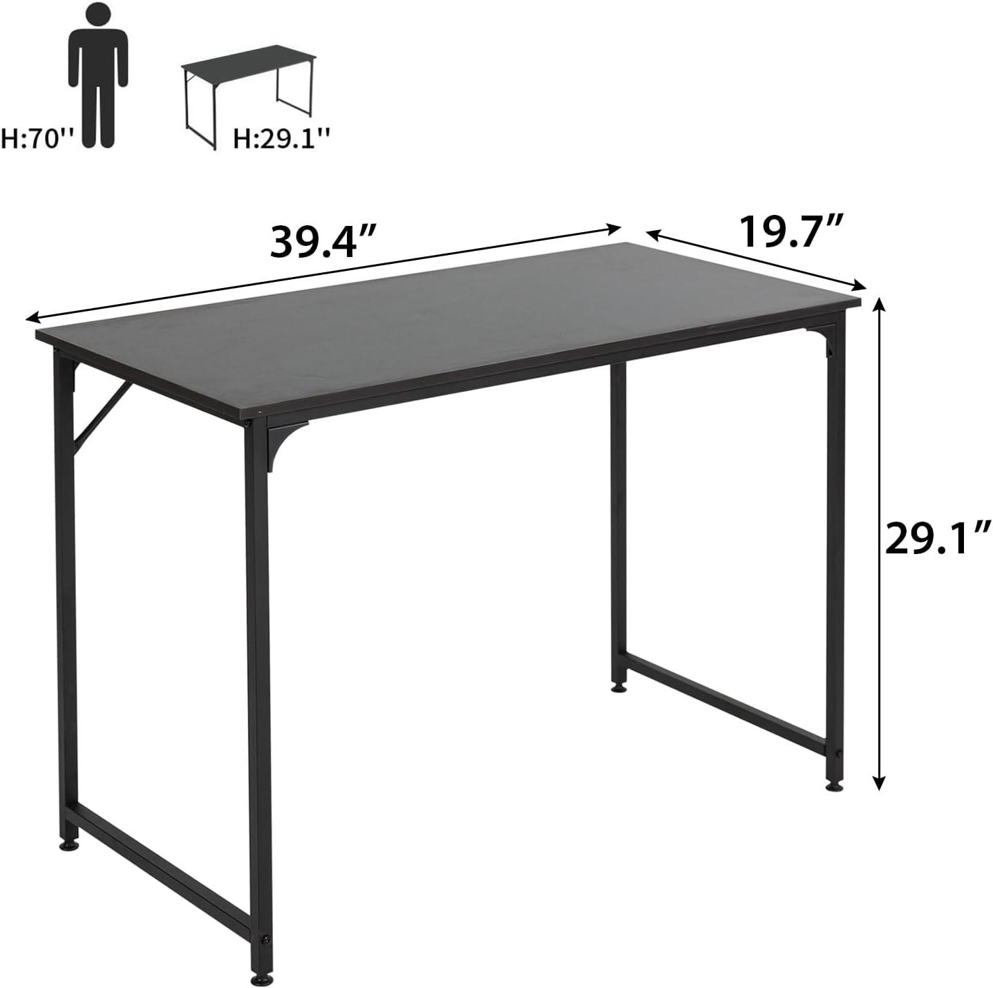 Modern Black Rectangular Wood Computer Desk with Metal Frame