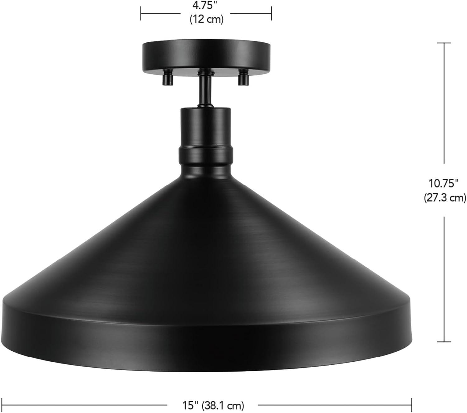 Matte Black Metal 15'' Outdoor Flush Mount Ceiling Light