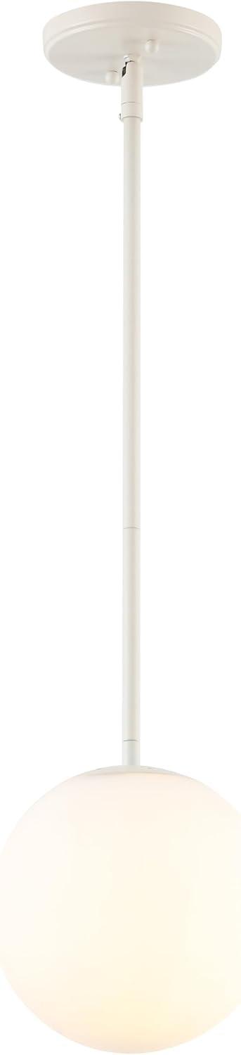 Bleecker 7.75" Metal/Glass Globe LED Pendant, White/Brass
