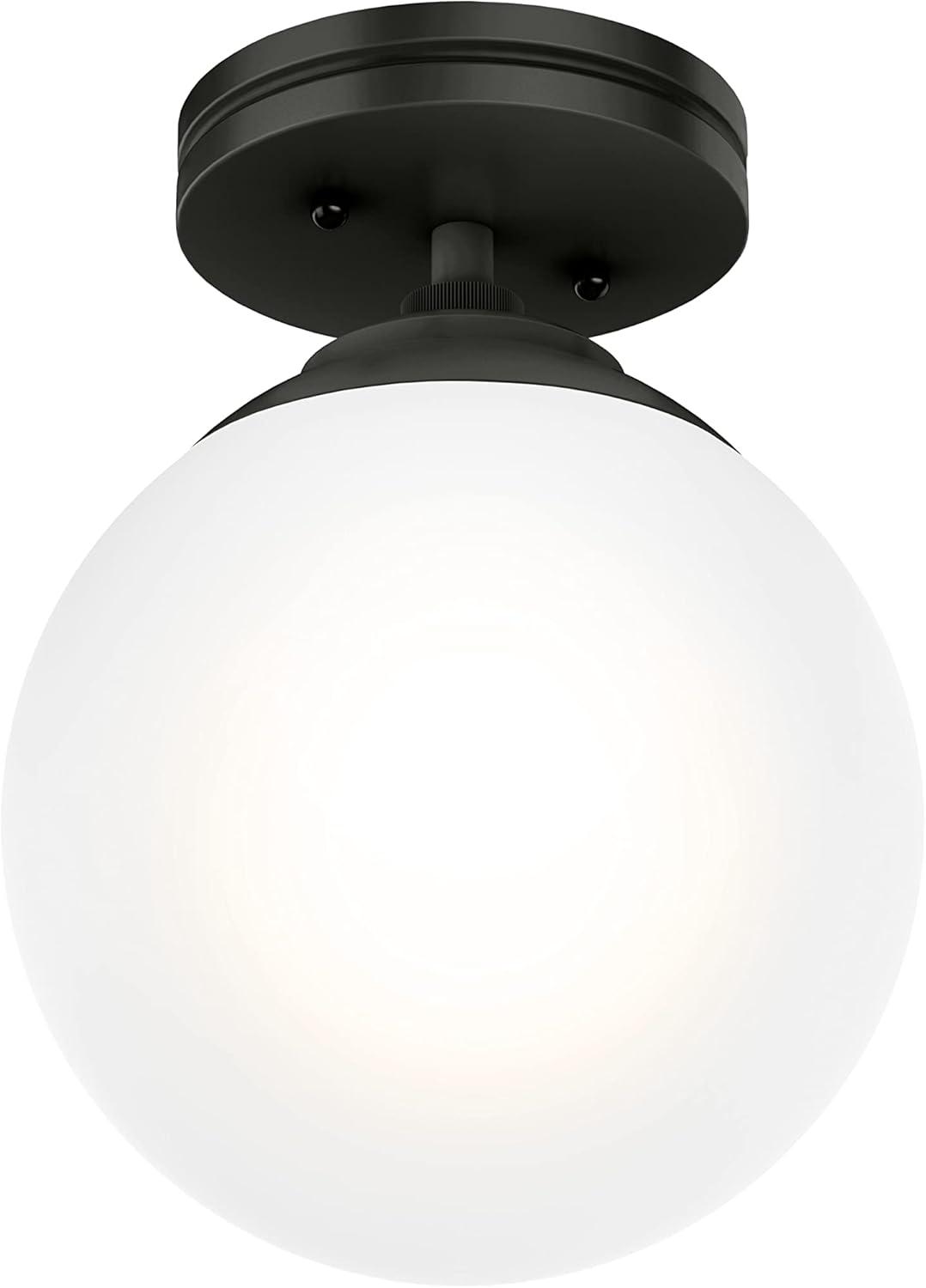 Hunter Hepburn Matte Black with Cased White Glass 1 Light Flush Mount Ceiling Light Fixture