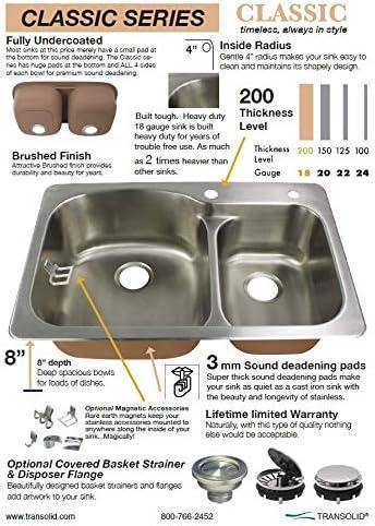 33'' Brushed Stainless Steel Double Bowl Drop-In Kitchen Sink