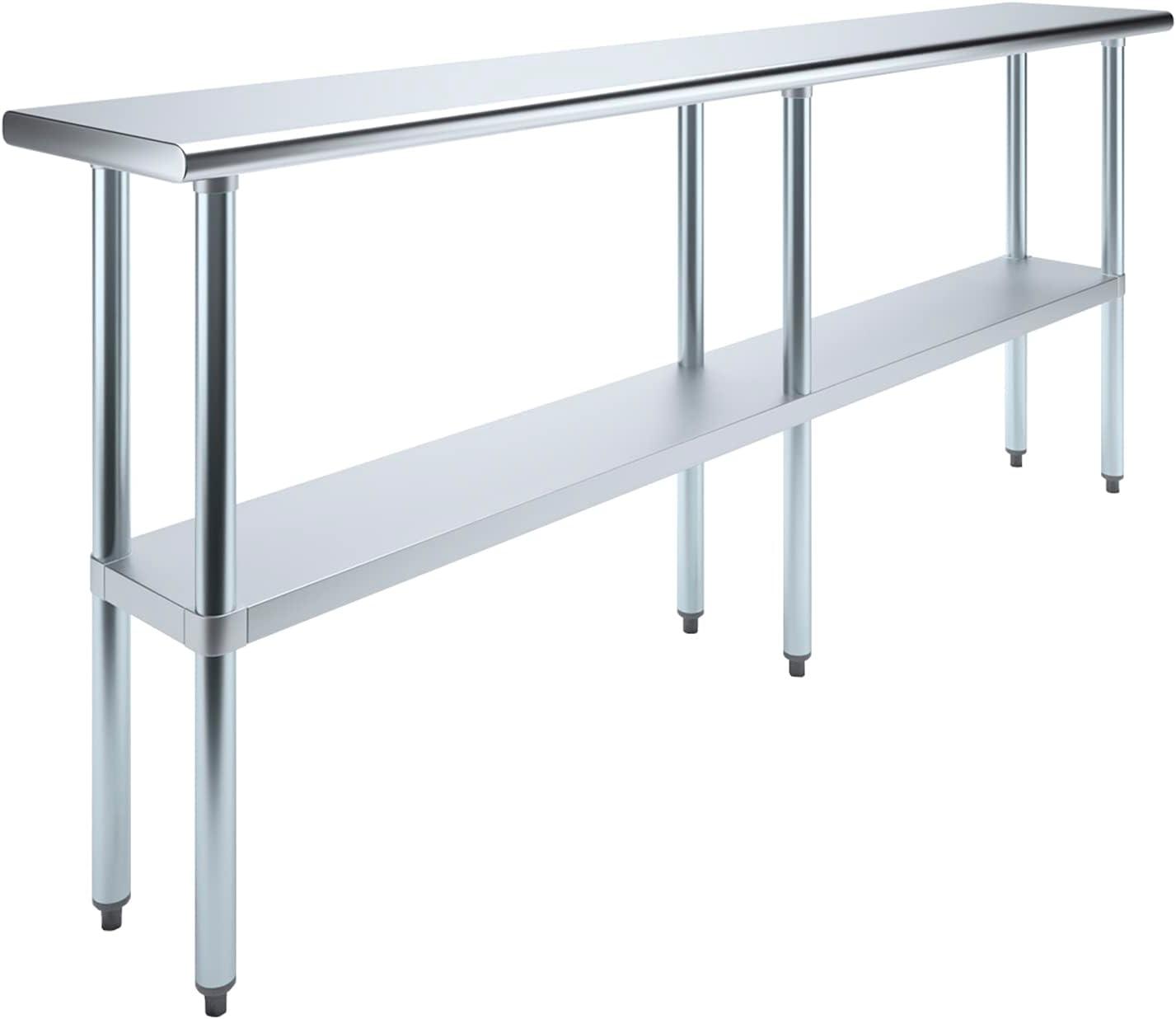 AmGood 14 in. x 84 in. Stainless Steel Table with Two Undershelves | Metal Utility Kitchen Prep Work Table | NSF