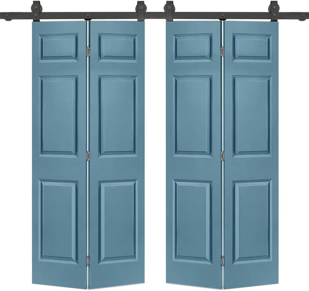 Calhome Paneled MDF Composite Double Bifold Barn Doors with Installation Hardware Kit