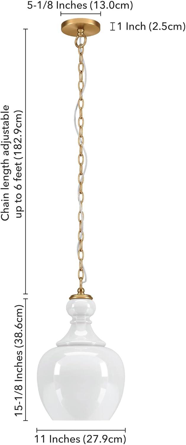 Evelyn&Zoe 11" Brushed Brass Finish Metal/Glass Pendant