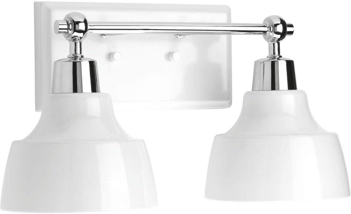 Polished Chrome 2-Light Bath Vanity Fixture with White Shades