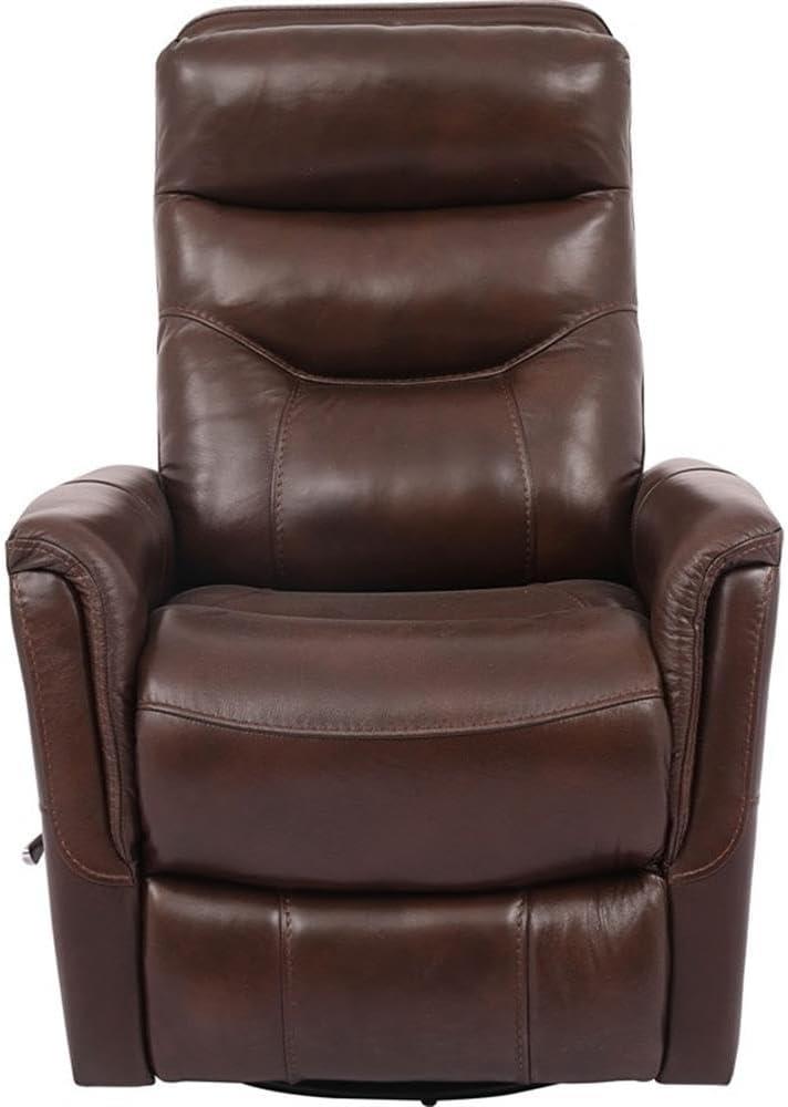 Traditional Brown Leather Swivel Recliner with Wood Accents