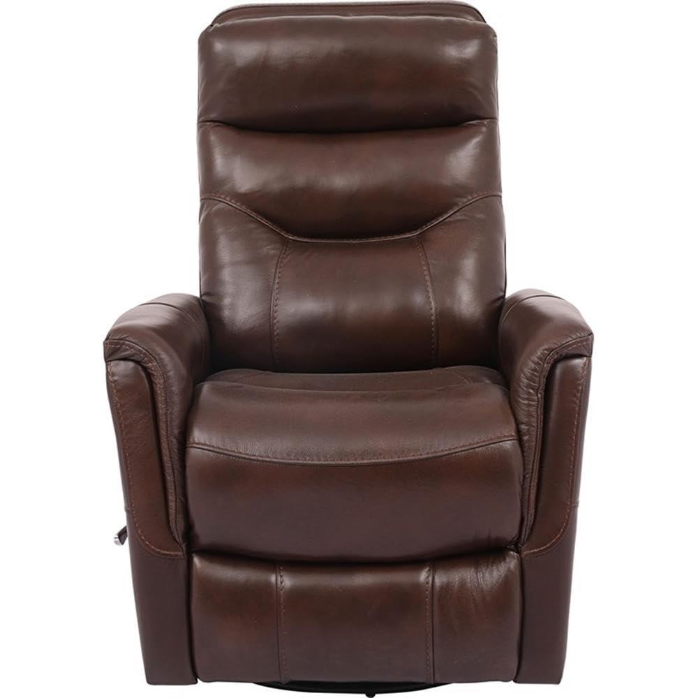 Traditional Brown Leather Swivel Recliner with Wood Accents