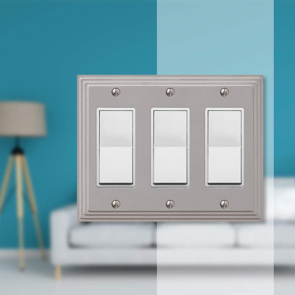 Satin Nickel Triple Rocker Metal Wall Plate