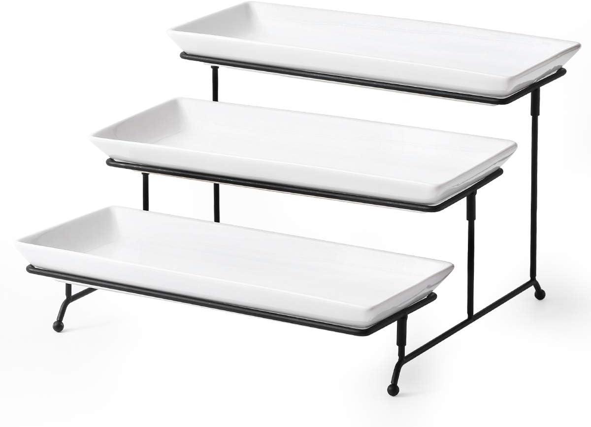 Modern Black 3-Tier Rectangular Ceramic Serving Stand